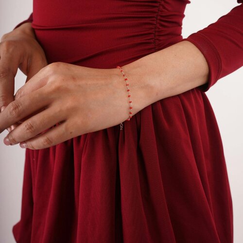 Spero London Sterling Silver Red Beaded Station Bracelet