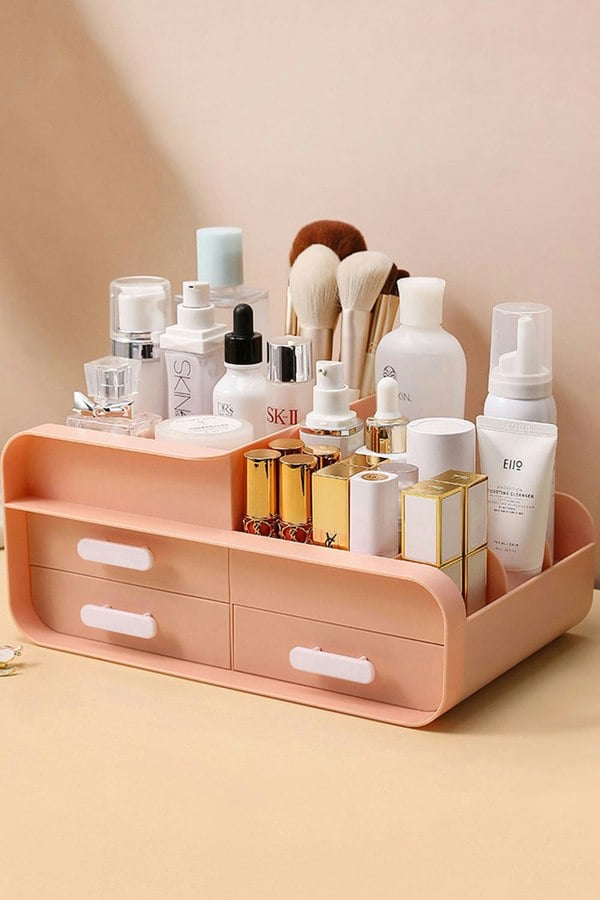 Living and Home Makeup Desktop Organizer Cosmetic Storage Gift Set with 3 Drawers