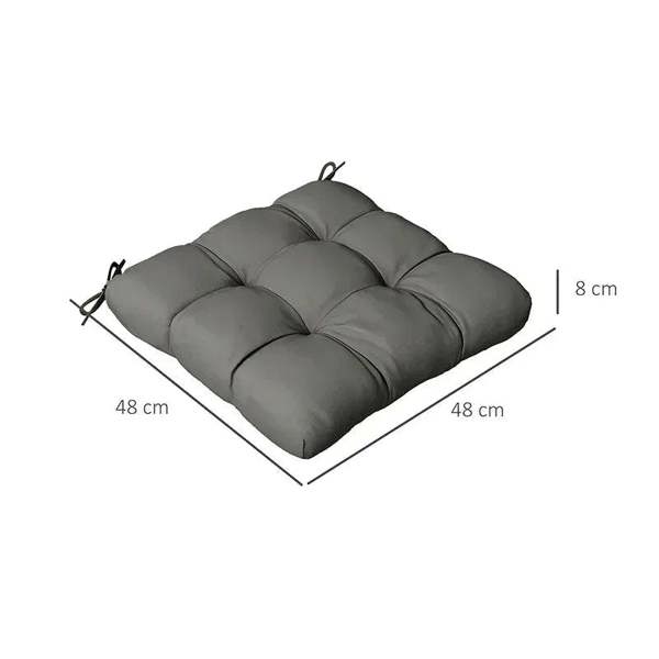 Charcoal gray quilted seat cushion with ties, 48 x 48 cm, about 8 cm thick