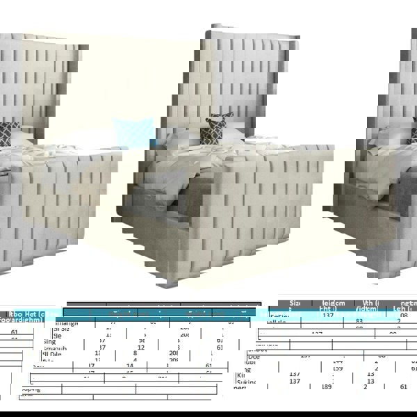 Casa Magna Romano Straight Winged Upholstered Soft Velvet Bed Frame - Cream