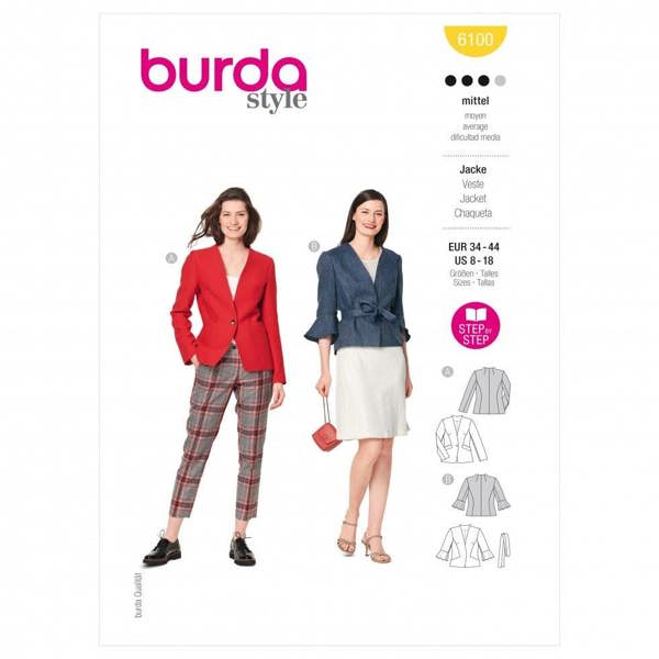 Burda Sewing Pattern 6100 Jackets For Women, 34 to 44 - Intermediate