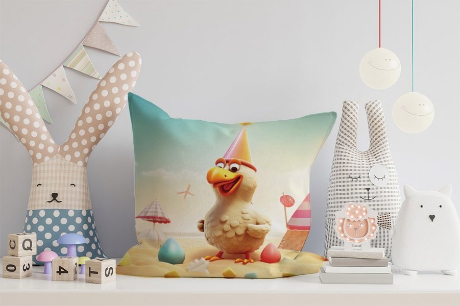 Warren Reed Funky Chicken On A Beach Holiday Cushions