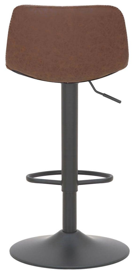 Lamboro Antico Faux Leather Kitchen Bar Stool, Matt Black Stem & Base, Adjustable Gas Lift With Backrest, Breakfast Bar Stool - Brown