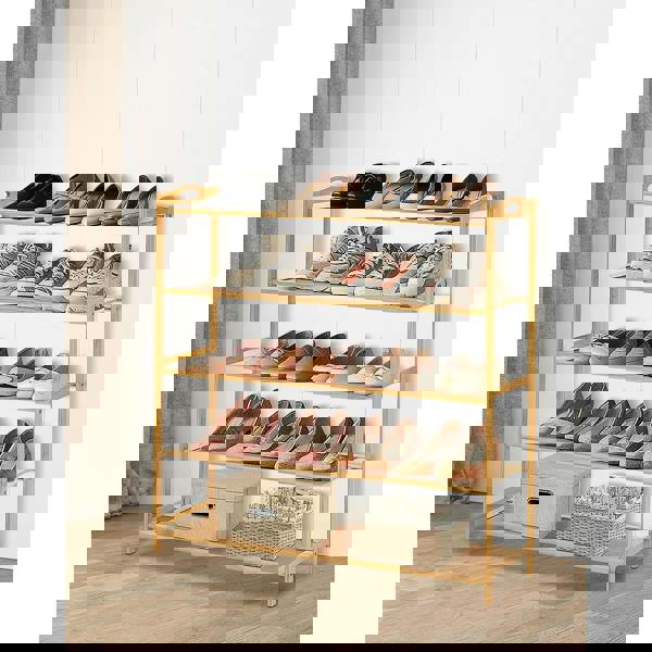 MANTRARAJ 4-Tier Bamboo Shoe Rack Storage Shelf Wooden Storage Shelves Plants Shoe Storage Organizer