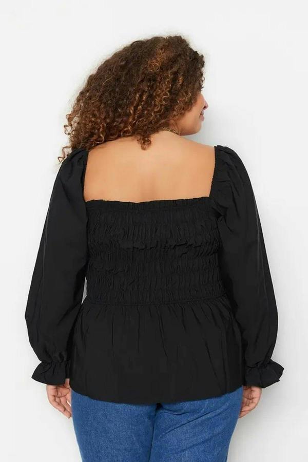 WOVCOR Square Neck Gathered Sleeves Woven Plus Size Blouse