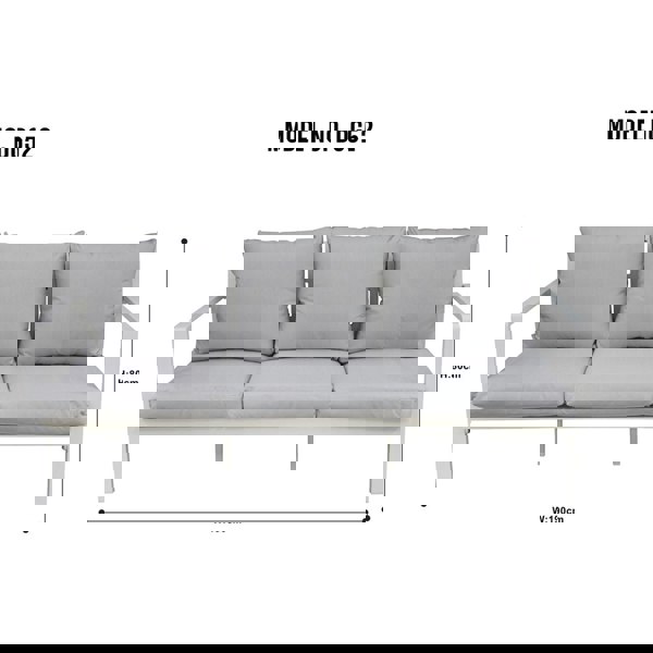 Premium 5 Seater Garden Coffee Table Set - White Aluminium Sofa & Grey Cushions - LoopsDirect