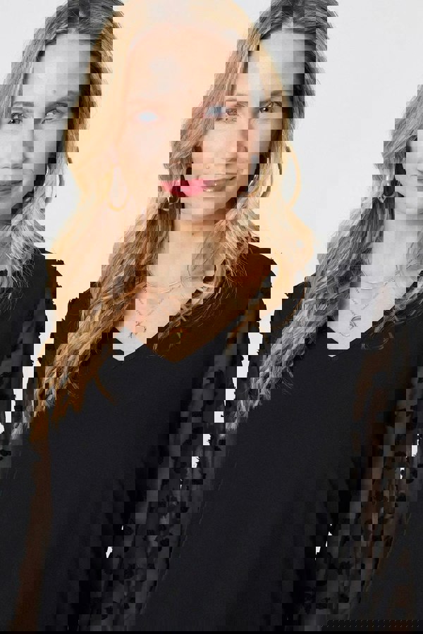 Black | Polka Dot Semi Sheer V-Neck Blouse