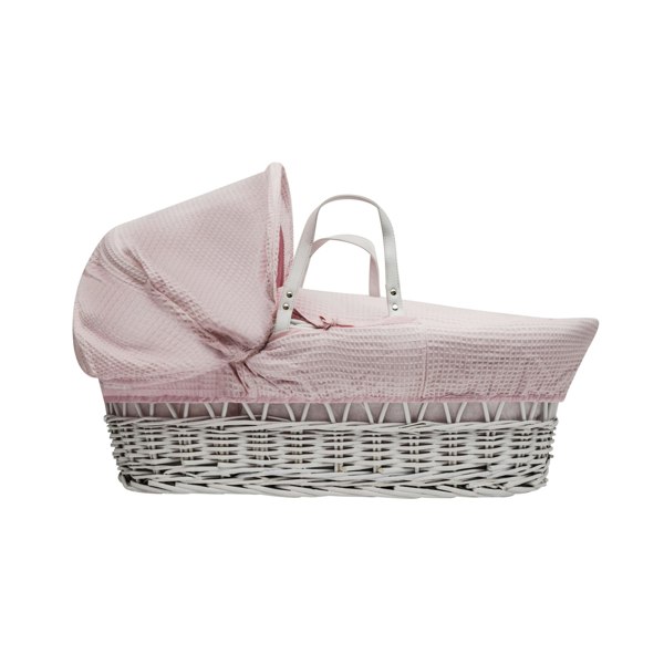 Kinder Valley Pink Waffle White Wicker Moses Basket