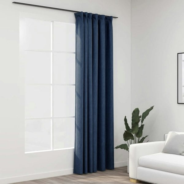 Berkfield Linen-Look Blackout Curtains with Hooks Blue 290x245 cm