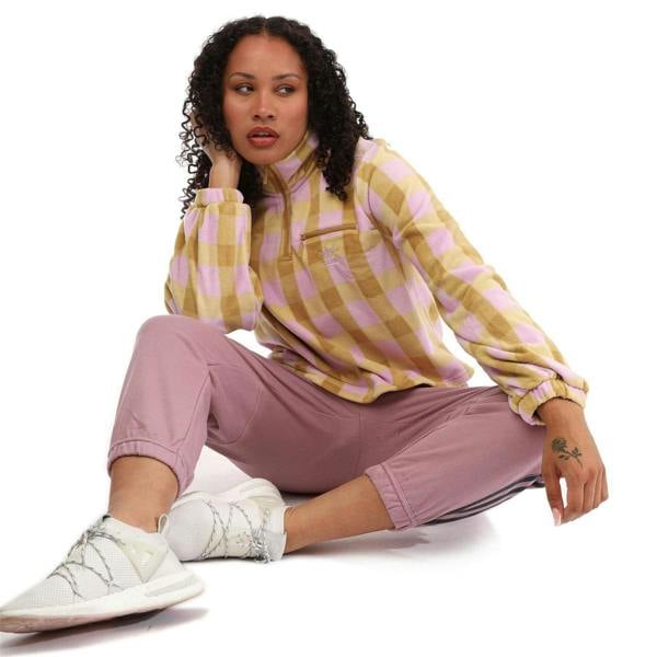 Adidas Womens/Ladies Originals Gingham Polar Fleece Half Zip Sweatshirt - Beige/Brown - 