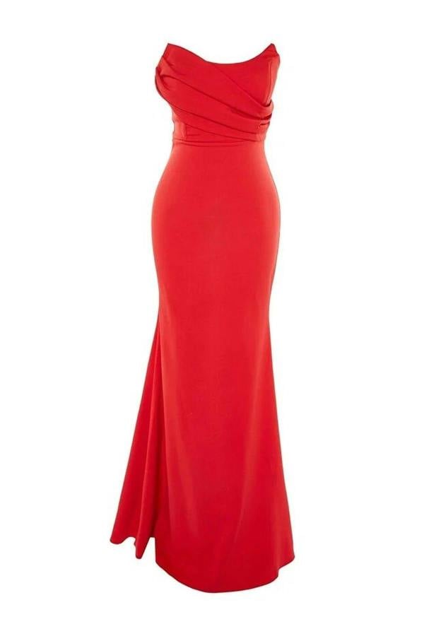 WOVCOR Collar Detail Woven Maxi Evening Dress