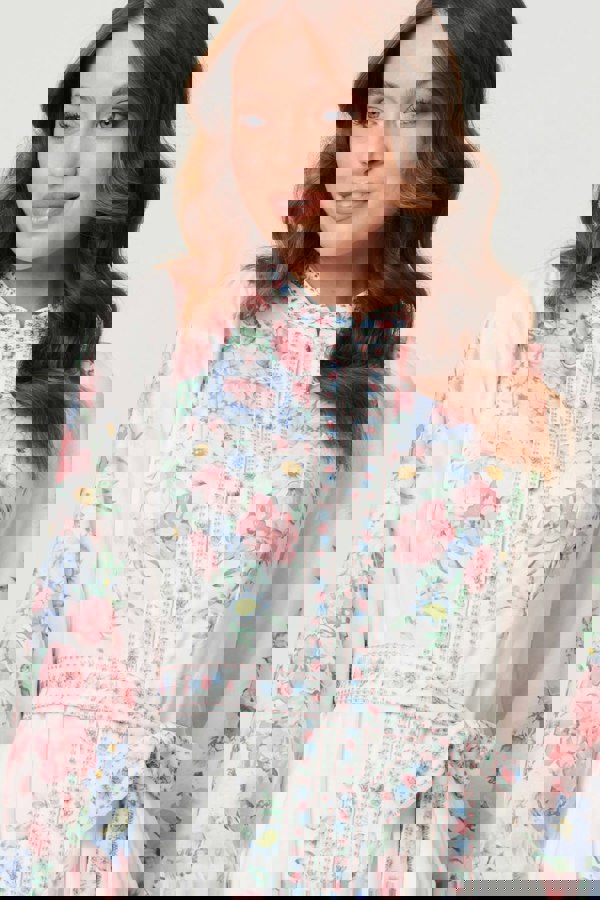 White | Floral Border Print Short Skater Dress