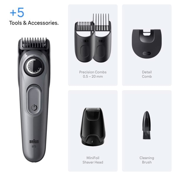 Braun Beard Trimmer Series 3, BT3560, +8 Styling Tools - Grey