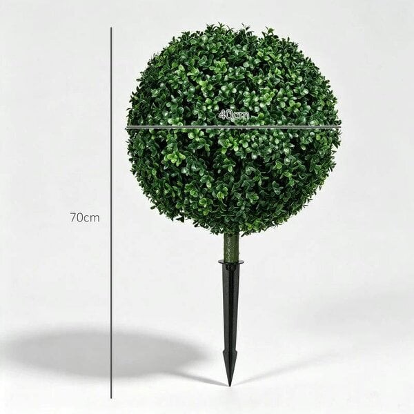 Artificial Boxwood Trees w/ Ground Stake, Set of 2 Ball Shaped Topiary Trees for Home Office & Living Room, UV Resistant