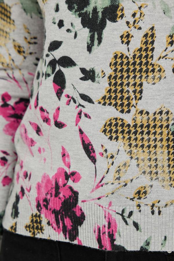 Mudflower Floral Print V-Neck Lightweight Knit Jumper