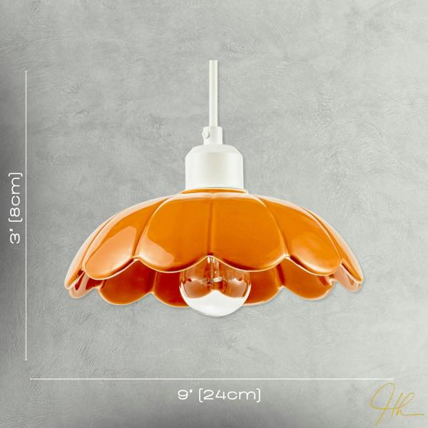 Modern Orange Gloss Ceramic Pendant Light Shade with Scallop Edge Image 7