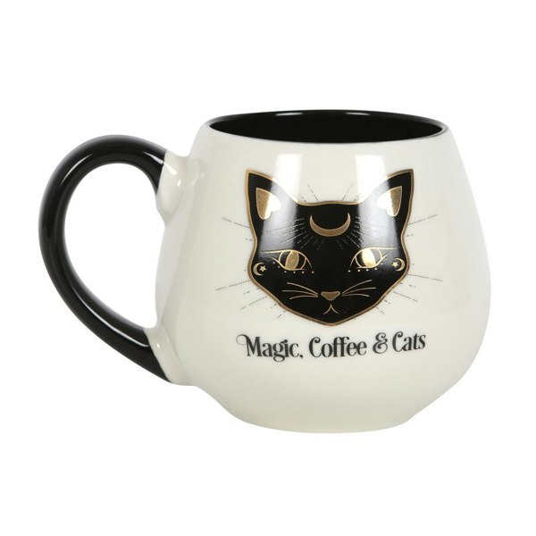 Something Different Magic Coffee & Cats Round Mug - White/Black