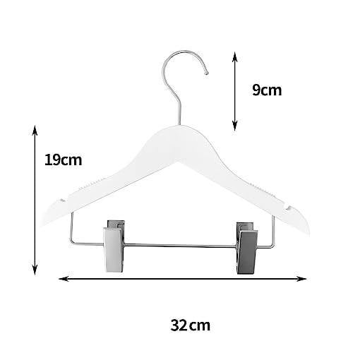 HYGRAD BUILT TO SURVIVE 12 Children's White Wooden Coat Hangers Baby Toddler Clothes 360 Swivel Hook With Clips Kids Clothes Anti Slip