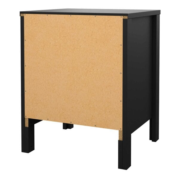 Wyld Haus Wildberry Matt Black Bedside Table 2 Drawers Leather Handles