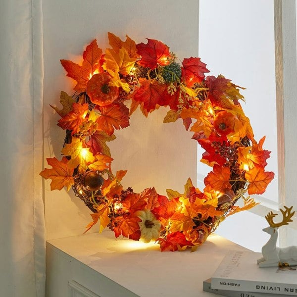 Fall Wreath for Front Door Halloween Thanksgiving Decoration Living and Home