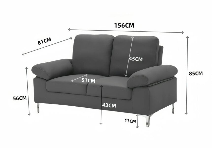 Kosy Koala Modern Two Seater Sofa Blue Fabric with Chrome Feet for Living Room, Bedroom Furniture