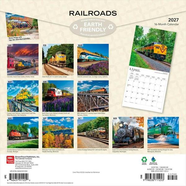 Railroads Calendar 2027, Wall Calendars, Month To View, Transport, Gift