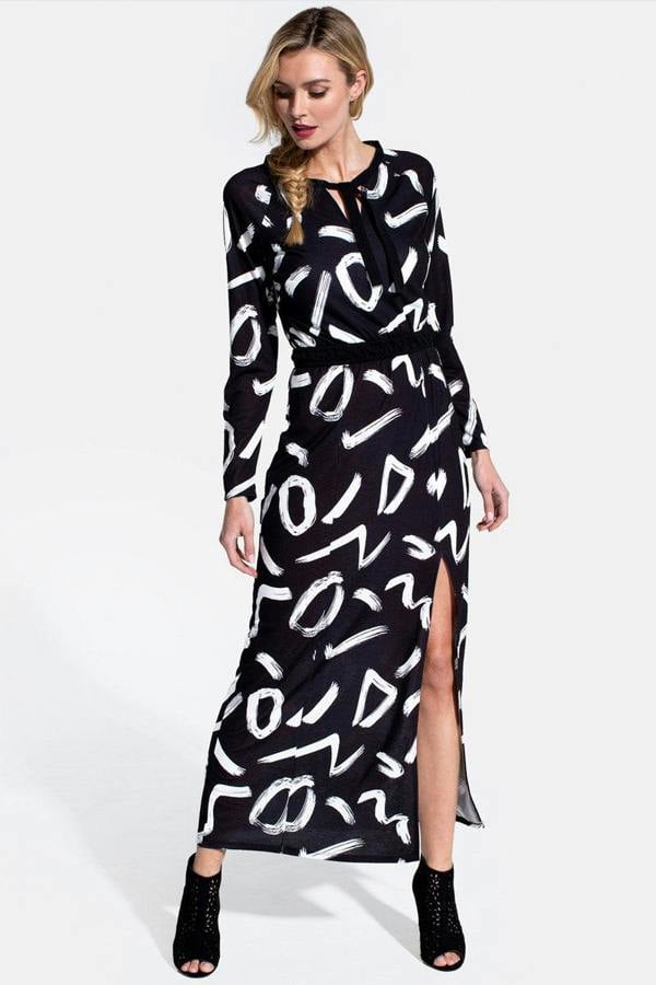 HotSquash Long Sleeve Maxi Dress with Neck Tie