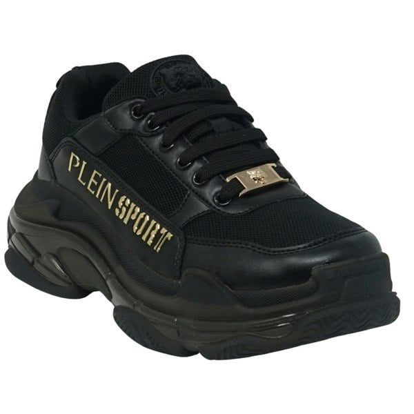 Plein Sport Gold Branded Logo Sneakers - Black