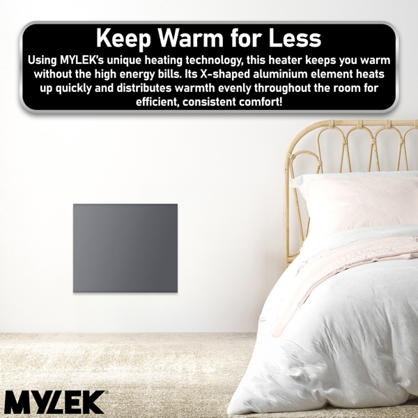 MYLEK Electric Radiator Panel Heater Grey WIFI Smart APP Eco 1000W Bathroom Safe Wall Mounted Timer Thermostat