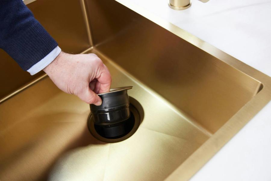 Top-Fix | Basket Strainer Kitchen Sink Waste with Overflow | Brushed Brass Finish
