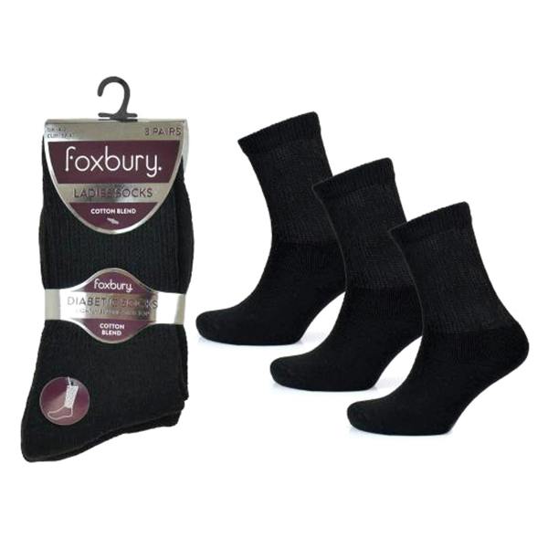 Foxbury Ladies Foxbury Cotton Blend Diabetic Socks Pack of 3 SK563