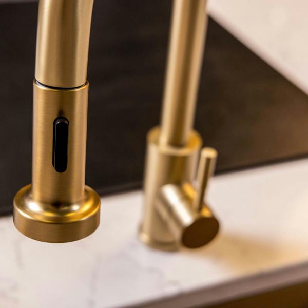 Flode Runda | Kitchen Sink Mixer with Pull out Spray | Brushed Brass | Round Head