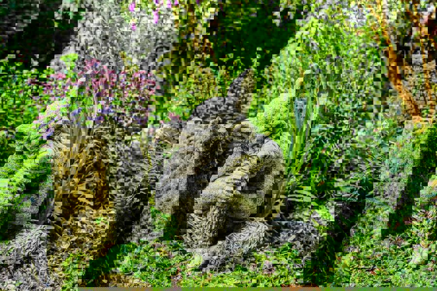 Solid cast Stone Dog Gargoyle In Sleepy Pose