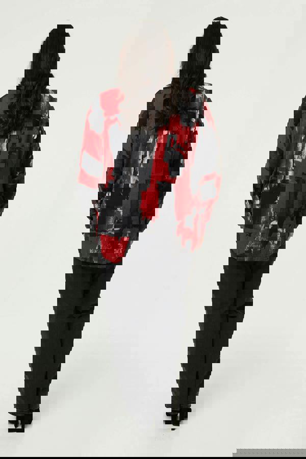 Red | Curve Abstract Zip Front Long Sleeve Top