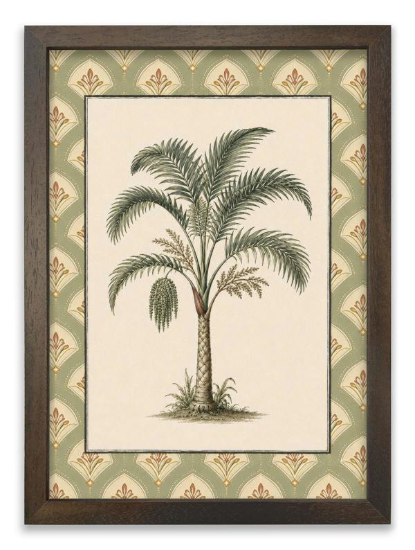 Exceptional Art Vintage Palms with Patterned Mount - Slim Coffee Brown Frame