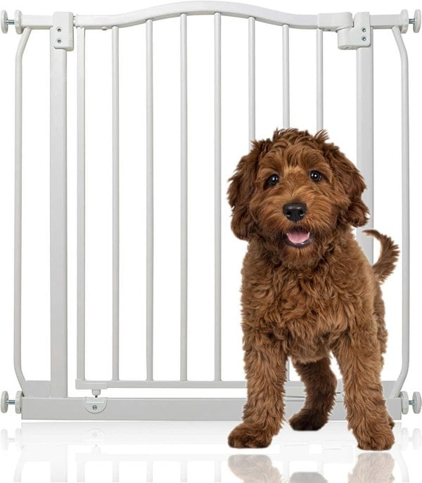 Bettacare Curved Top Dog Gate, 71cm - 80cm, Matt White, Pressure Fit Pet Gate for Dog and Puppy, Pet and Dog Barrier