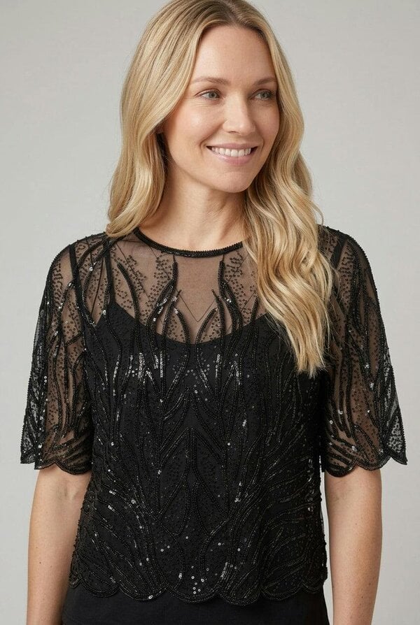 Izabel London Sequin Embellished Semi Sheer Top