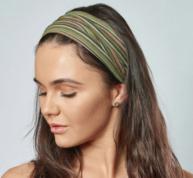 Antonia York Green Striped Headband | Ziggy Nepalese Cotton Bandana