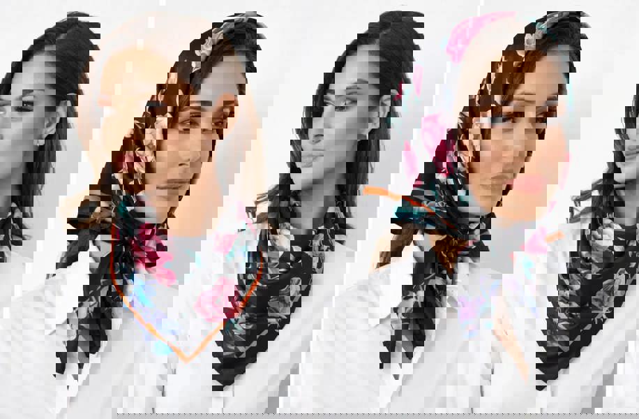 Anyyou Fashion Premium Satin Square Scarf – Black Pink Silk-Feel Neckwrap for Women