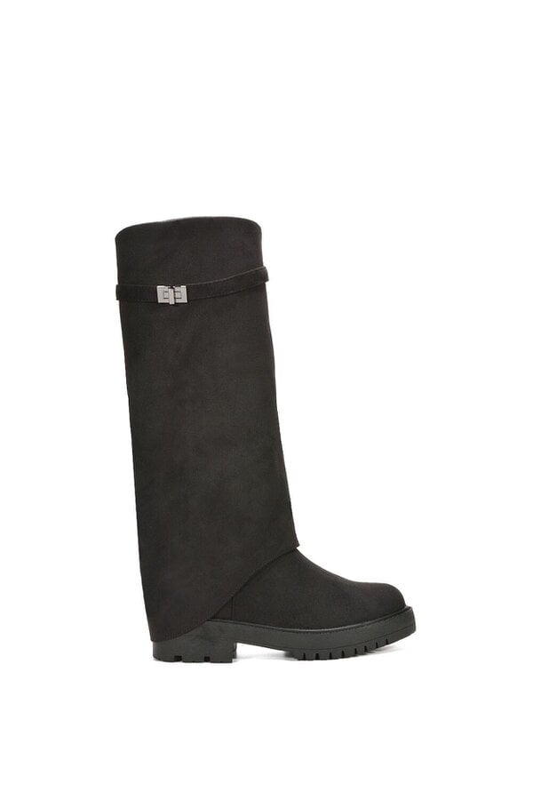 XY LONDON Chunky Low Heel Knee High Fold Over Boots