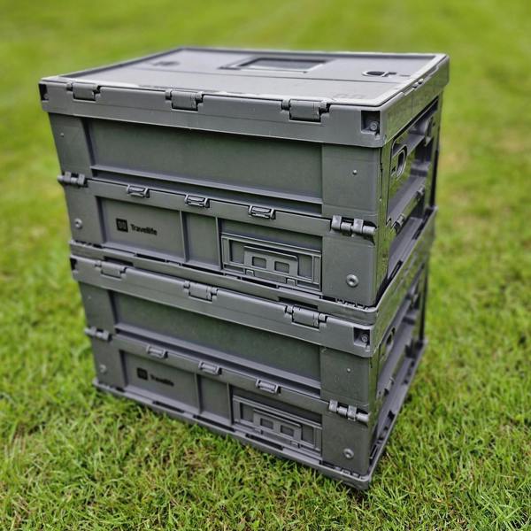 Goode Leisure Stackable Folding Storage Box with Lid & Side Access Dark Grey 41cm
