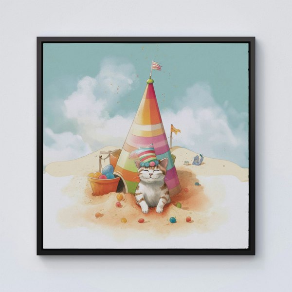 Warren Reed Cat On A Beach Holiday Framed Canvas