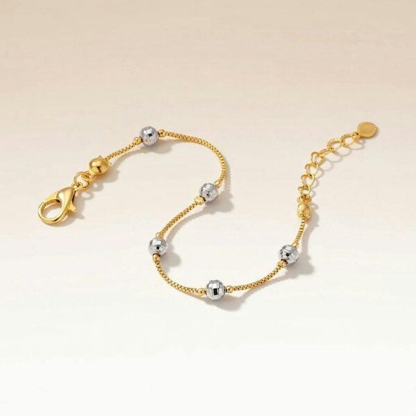 The Colourful Aura Silver ball Charm Slim Gold plated Thread Bracelet