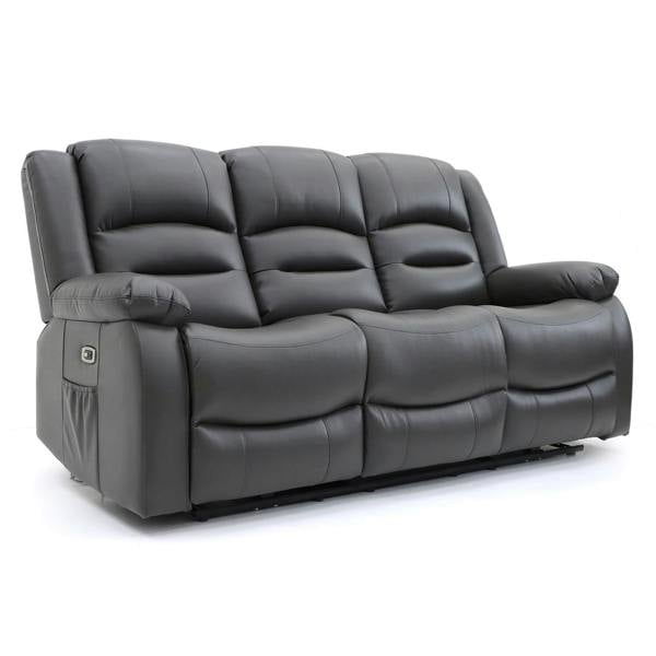 Furnishings For Less Arlo Leather Like 3 Seater Electric Reclining Sofa With USB + Drinks Tray
