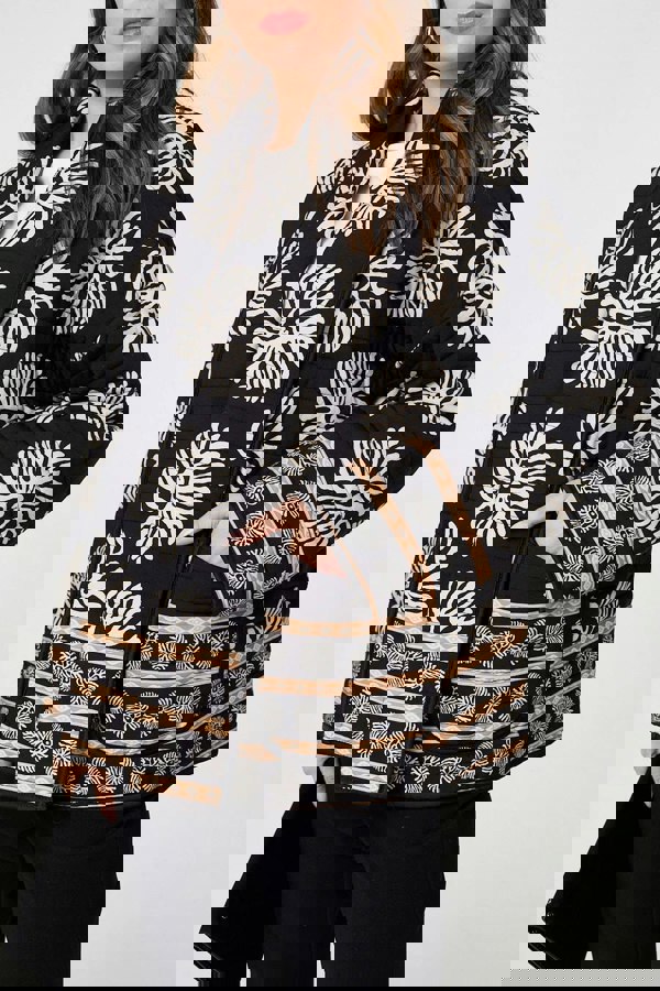 Black | Printed Padded Open Front Jacket
