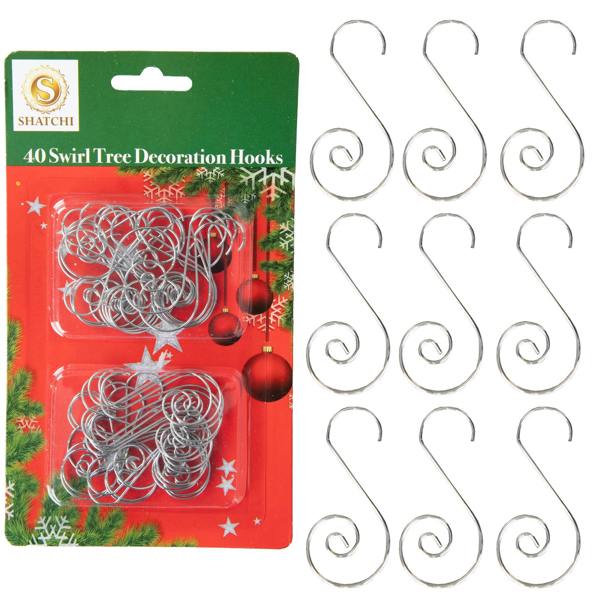 40Pcs Silver Swirl Tree Decoration Hooks for Secure, Reusable Festive Ornament Hanging image 1