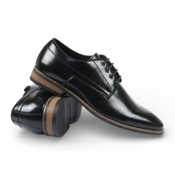 Dolcetto Men's Black Classic Plain Toe Lace-Up Derby Brogue Formal Shoes