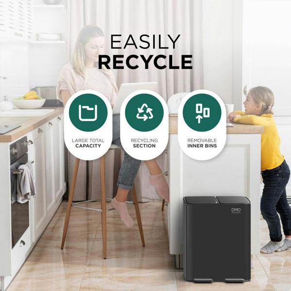 DMD Collective 30L Double Recycling Kitchen Bin – Dual Compartment Pedal Bin