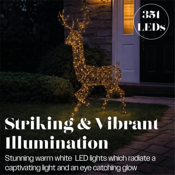 Scotts of Stow Xmas Haus Warm White LED Metal Deer with Brown Plastic Rattan Outdoor with Timer