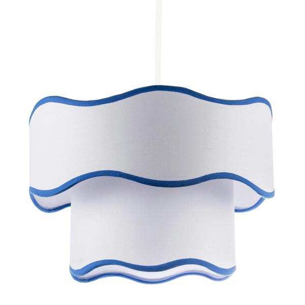 Tiered Design Double Layer White Cotton Pendant Shade with Blue Trim Image 1